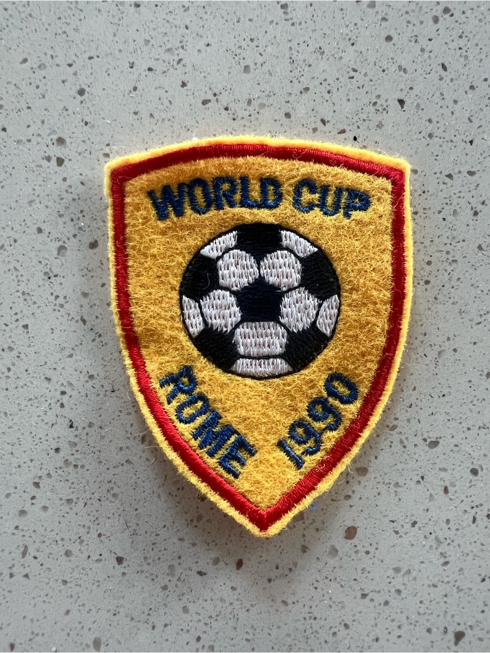 Vintage World Cup Rome 1990 Yellow Soccer Patch Barge Embroidered Crest